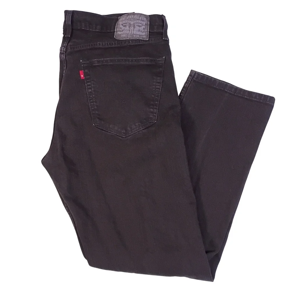 Levis 505 Regular Fit Mens‎ Black Jeans Straight Leg Denim W36 L30